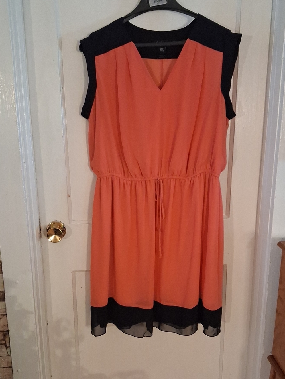 Enfocus Studio Coral and Black V-Neck Midi Dress